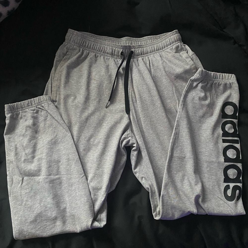 Adidas Light Gray Joggers with Black Logo